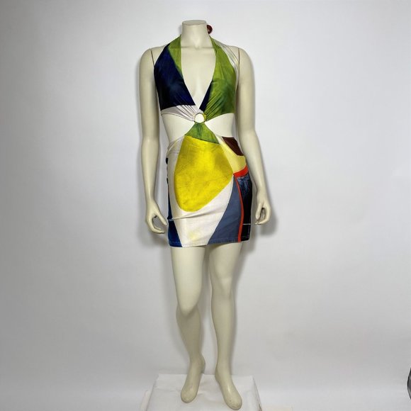 FARAI LONDON Multicolor Cut-Out 'Gaia' Mini Halter Dress - Picture 2 of 7